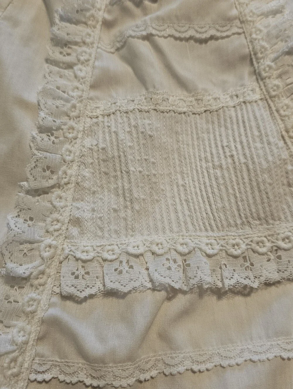 Antique Victorian Baby Christening Gown Dress White Cotton Pintuck Lace Baptism